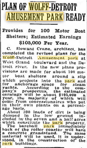 Wolffs Amusement Park - 1915 Article